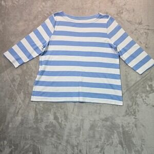 Croft & Barrow Blue White Striped Boatneck 3/4 Sleeve‎ Cotton Top XXL 213778